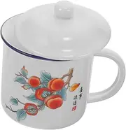 PENIKOKO Vintage Enamel Mug with Lid Portable Retro Drinking Cup for Coffee Tea Outdoor Use Stylish Enamel Water Mug Smooth Edges for