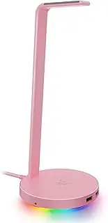 Razer Base Station V2 Chroma Headphone Headset Stand Holder: Chroma RGB Lighting - Taller Stand & Anti-Slip Ledge - USB Charging Ports - Anti-Slip Rubber Base - 3.5mm Port + Built-in DAC - Quartz Pink