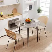 Kitchen Dining Table Marble Tabletop: Round 80cm Modern Sintered Stone High Gloss Snow Mountain White Marble Top Dinner Tables 2 Seater with Tapered Metal Legs Living Room Furniture Decor