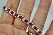 13Ct Emerald Cut Simulated Ruby Women's White Gold Plated Bracelet 925 Silver