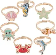 [Yardenfun] Trendy Rings Jewelry Collection 7pcs Animal Finger Set Alloy Material Oil Dripping Technique for Boys and Girls' Party