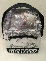 VICTORIA SECRET PINK CAMPUS BACKPACK / TRAVEL TOTE /GYM BAG BLACK /SILVER SEQUIN