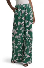 Favorite Daughter Effortless Wide Leg Pants in Emerald Floral at Nordstrom, Size Large