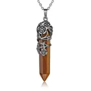Nevenka Antique Silver Flower Wrapped Crystal Necklace-TigerEyes