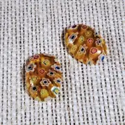 Millefiori Art Glass Cabochons 18x13mm Oval Yellow Multi White Flowers 2 pcs