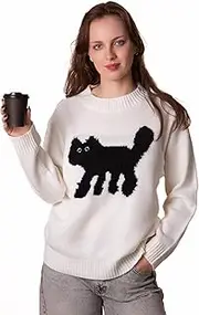 [Madore] Black Cat Sweater Halloween Sweaters for Womens Women Adult Woman Witch Spooky Pullover Costume Outfits