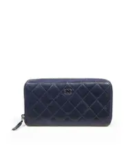 2013-2014 Navy Lambskin Quilted Zip-Around Wallet