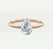 IGI E/VVS 2 Ct Pear Cut Lab Created Grown Diamond 14K Rose Gold Engagement Ring
