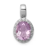 Sterling Silver Rhodium-plated with Pink Quartz Pendant