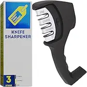 DIRECT FROM FACTORY Kitchen Knife Sharpener – Professional 3-Stage Knives Sharpening System for Straight & Serrated Knives, 304 Stainless Steel Manual Machine with Non Skid Base & Ergonomic ABS Handle