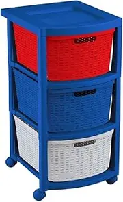 Plastic chest of drawers with 3 colored drawers, Drawer organizer 25in x 15.35in x 13in, Structure with sliding wheels, Drawers with modern design, Storage.