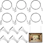 Picture Rail Hooks and Wire Picture Rail Hanging Kit Includes Stainless Steel Cable Loop Cord, Picture Rail Hooks and Adjustable Photo Hooks for Wall Picture, Exhibition, Art Gallery Supplies (18 Pcs)
