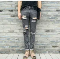 在飛比找樂天市場購物網優惠-FINDSENSE品牌 韓國 明星 同款多破洞牛仔褲 男 權