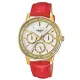 【CASIO】金緻優雅實用女伶皮帶腕錶-金框X紅色錶帶(LTP-2087GL-4A)