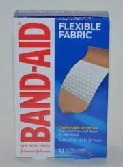 10 EXTRA LARGE BAND-AID BRAND ADHESIVE BANDAGES FLEXIBLE FABRIC BOX COMFORTABLE