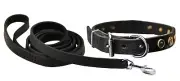 Dean & Tyler Dot Matrix Bundle Collar 32" No Assumptions Leash, 6' Solid Leather