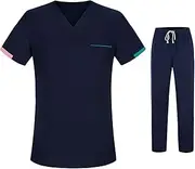[Oshhni] Women Men Scrubs Suit Set Beauty Salons Esthetician Workwear Comfortable Modern Classic Scrub Top and Pants Nursing Uniform