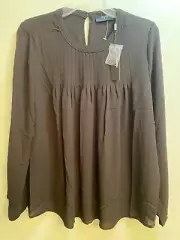NWT T Tahari Blouse Black Chiffon Long Sleeves Classic Career Blouse MSRP $58-S