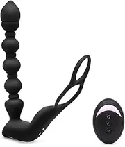 Vibrating Cock Ring with Anal Beads Warming Butt Plug Dildo, Silicone Penis Ring with 10 Vibration Frequency Remote Control Male Penis & Flexible Anal Prostate Vibrator Erection Enhance Delay Ejaculation Sex Toys for Men Sex Toy