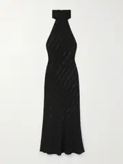 [RIXO] RIXO - Maura Satin-jacquard Halterneck Midi Dress - Black - UK 16 UK 16 Black