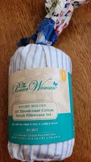 The Pioneer Woman WILDFLOWER TOSSED STRIPED Standard Percale Pillowcase Set NWT