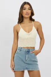 White Crochet Knit Top - Size 14L, Women's Crop Knitted