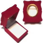 Burgundy Velour Hinged Frame Jewelry Gift Box w/ Window, Earrings Necklace Pin
