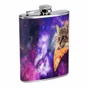 Galaxy Pizza Cat Em1 8oz Stainless Steel Flask Drinking Whiskey Liquor