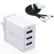 Quick Charging Lightweight Intelligent QC3.0 Charger 3in1 Cable f LG V30+ LS998