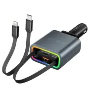 Bakeey Retractable 131W 4 in 1 2-Port USB PD Fast Charging Car Charger Adapter with iP+Type-C Telescopic Cable for iPhon
