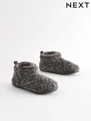 Charcoal Grey Knitted Boot Slippers (B46513) | $45