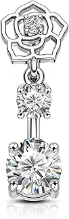 [Agrewd] Rose Flower Belly Button Rings 14G Belly Navel Rings for Women Stainless Steel Belly Navel Piercing Jewelry
