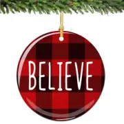 Believe Christmas Ornament Red Plaid Porcelain Ornament Home D�cor Christmas De