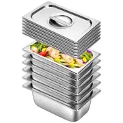 Hotel Pan with Lids 6 Pack 1/4 Size 4" Deep Stainless 4" Deep,