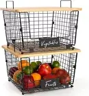 2 Set Kitchen Counter Basket with Bamboo Top Pantry Cabinet Organization Storage