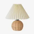 Pleated Table Lamp, Modern Bedside Nightstand Lamp with Beige Lampshade Ratta...