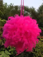 Feather Pom Poms Kissing Ball Decorate Ball Chandelle Ball 6 inches -Hot Pink