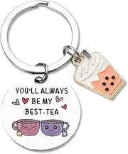 [Kefley] Fun Best Friend Keychain Gifts for Women Friends Friendship Keychain Bubble Tea Lover Gifts for Work Friend Leaving Gifts You’ll Always Be My Best-Tea Bestie Keyring for Best Friends Birthday Gift