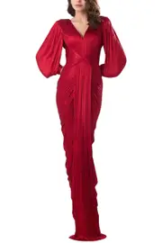 [OUI-DA FÉE] ASTER V-NECK LONG SLEEVE FITTED GOWN FR 40 RED