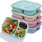 Kakating 4-Pack Bento Lunch Box, 3 Compartment Meal Prep Food Storage Containers Microwave and Dishwasher Safe