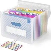 ABC life Accordian File Folder Organizer Letter Size Expanding File Folder 13 Pockets, A4 Portable Document Paper School Organizer, Expandable Multicolor Accordion Filing Folders with 2 Labels(Blue)