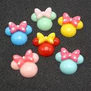 25 Mixed Color Flatback Resin Mouse Head with Bow Cabochons 22X20mm Scrapbooking