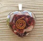 ORGONE GARNET GEMSTONE HEART SHAPED PENDANT ORGONITE (ONE)