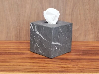 Marble Square Stone Tissue Box Cover, Black and White Cube Facial Tissue Box