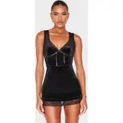 Black Velvet Ribbon Trim Playsuit, Black