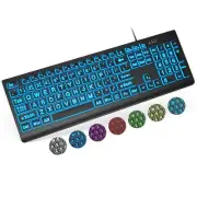 Large Print Backlit Keyboard, Wired USB Lighted Computer Keyboards with 7-Col...