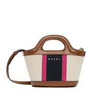 Marni Logo Embroidered Top Handle Bag One size Natural/blue/fuchsia
