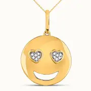 10kt Yellow Gold Round Diamond Smiley Heart Eyes Emoji Pendant .03 Cttw