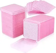 EBANKU 400 PCS Lint Free Nail Wipes Eyelash Extension Glue Wipes Soft Lash Glue Cleaner Cloth, Non-Woven Fabric Nail Polish Remover Wipe for Lash Extension Supplies & Nail Polish Bottle(Pink)