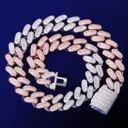 24k Gold 925 Silver Baguette Iced 15mm Miami Cuban Link Plated Hip Hop Chains